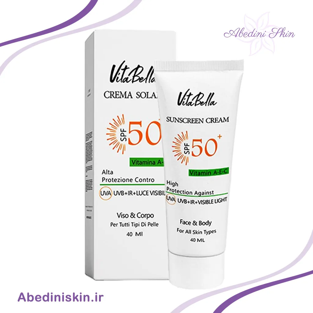 کرم ضد آفتاب spf۵۰ بی رنگ حجم ۴۰ میل ویتابلا